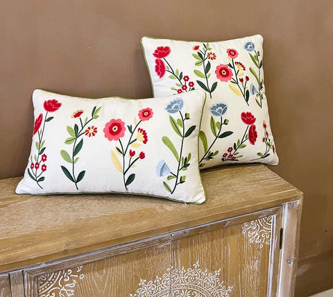 Throw Pillows for Couch, Spring Flower Decorative Throw Pillows, Farmhouse Sofa Decorative Pillows, Embroider Flower Cotton Pillow Covers-Grace Painting Crafts