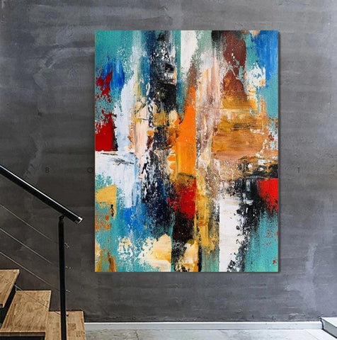 Colorful Abstract Acrylic Paintings for Living Room, Heavy Texture Canvas Art, Modern Contemporary Artwork, Buy Paintings Online-Grace Painting Crafts