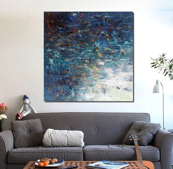 Modern Abstract Wall Art, Large Painting for Sale, Easy Painting Ideas for Living Room, Blue Acrylic Painting on Canvas, Huge Canvas Paintings-Grace Painting Crafts