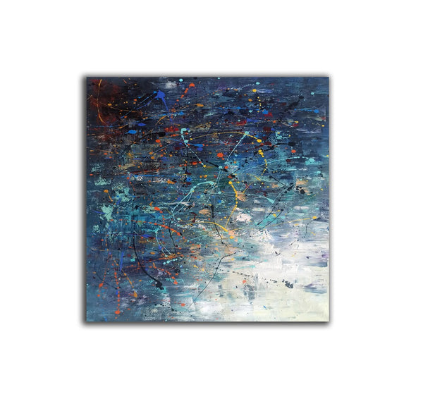 Modern Abstract Wall Art, Large Painting for Sale, Easy Painting Ideas for Living Room, Blue Acrylic Painting on Canvas, Huge Canvas Paintings-Grace Painting Crafts