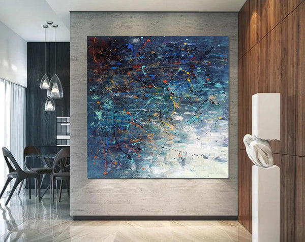 Modern Abstract Wall Art, Large Painting for Sale, Easy Painting Ideas for Living Room, Blue Acrylic Painting on Canvas, Huge Canvas Paintings-Grace Painting Crafts